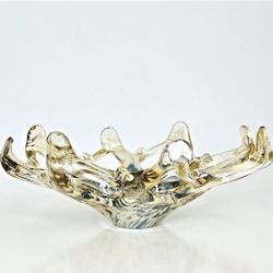 Murano Style Art Glass Votive Candle Holder or Ashtray Halloween Web Look 8” W