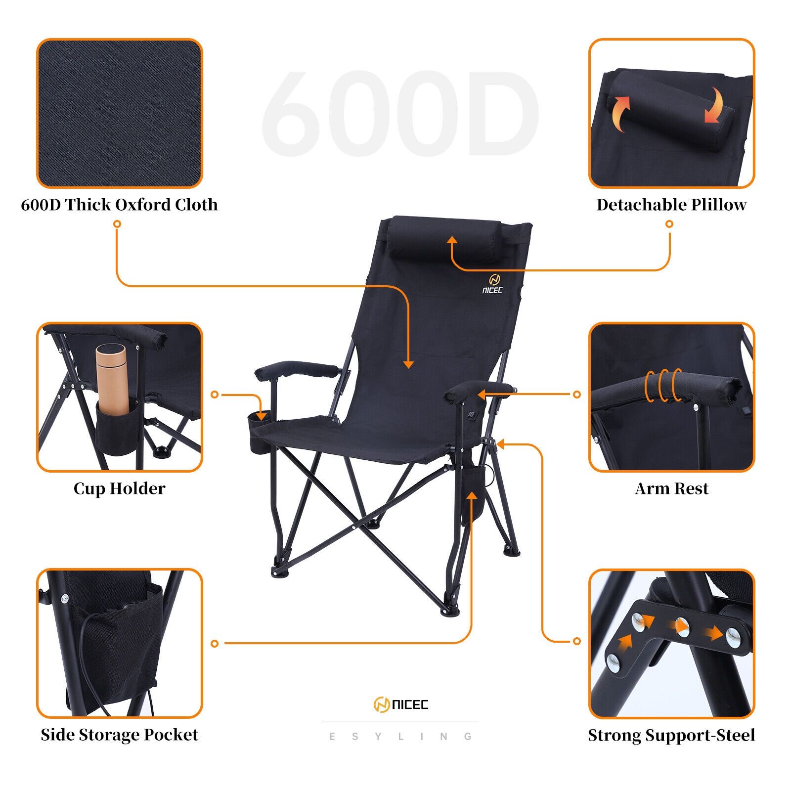 Heated Camping Chairs Outdoor Sports, Folding Chair, 10000mAh Power Bank for Sale in Riverside