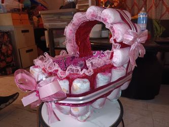 Baby Shower Hand Made Diaper Cake Bassinet gifts **