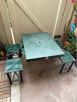 Foldable Small Camping Picnic Portable Table And Chairs Seat Bench - Green