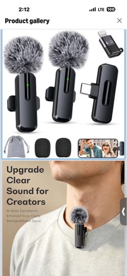 new in box! Wireless Lavalier Mini Microphone for iPhone, Android, 2 Pack Clip on Mini Mic with USB-C & Lightning, 2-in-1 Noise Reduction Lapel Mic fo