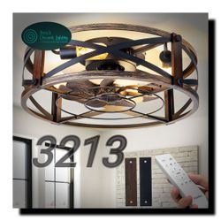 🔥 Farmhouse Ceiling Fan w/ Light & Remote – Black Caged Fandelier, Flush Mount, 6 Speeds 🔥