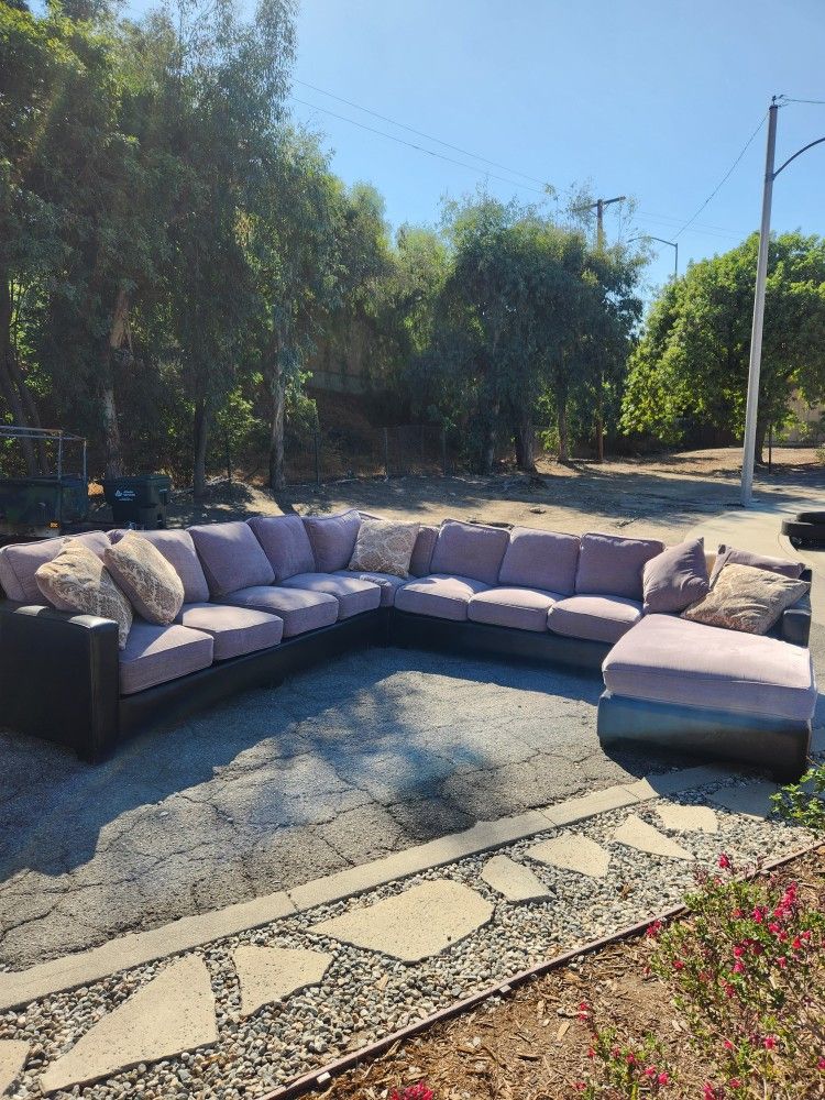 Delivery Available! Gray Sectional Couch Sofa Chaise Leather Brown