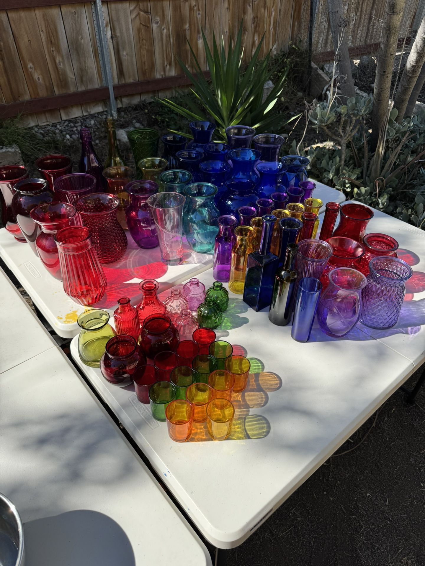 Assorted Glassware vases: 73 Pieces, good condition, multiple colors shapes sizes