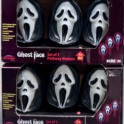 Ghost Face Scream Set of 6 Pathway Markers LED Flashing Lights & Eerie Halloween Sounds