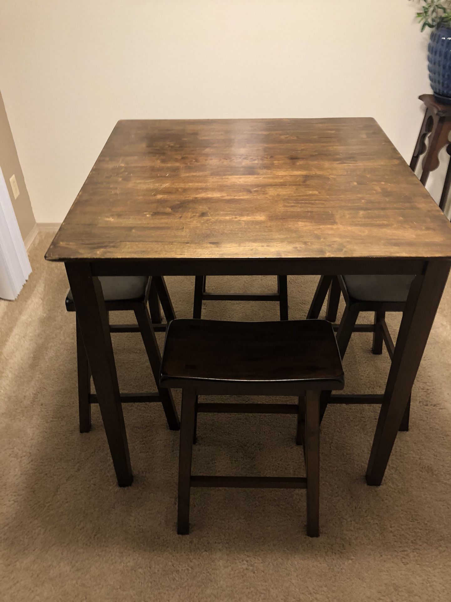 Solid Wood Pub Table with Four Stools