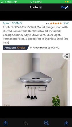 Cosmo COS-63175S 30" Wall Mount Range Hood