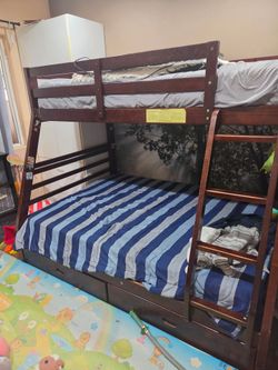 Twin Over Full Solid Wood Bunk Bed w/ Storage Drawers