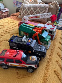 Tonka Fire Truck + Tonka Garbage Truck +Swat Police car + Ambulance