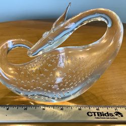 Steuben Art Crystal Dragon with Controlled Bubbles #8429 Signed (Chipped Tail)