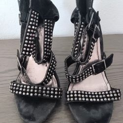 Women's Black & Silver Studded High Heel Shoes Size 8