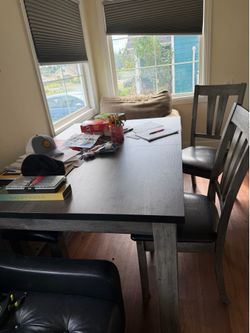 Dining table in 4 chairs and a bench