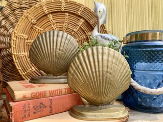 Vintage Brass Seashell Bookends