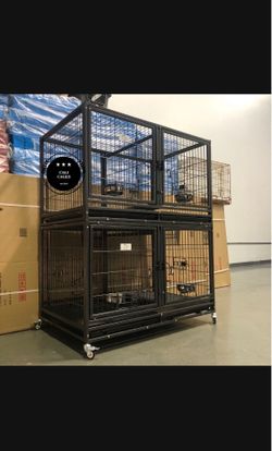 Double stacked dog pet cage kennel size 43 with divider and feeding bowls new in box