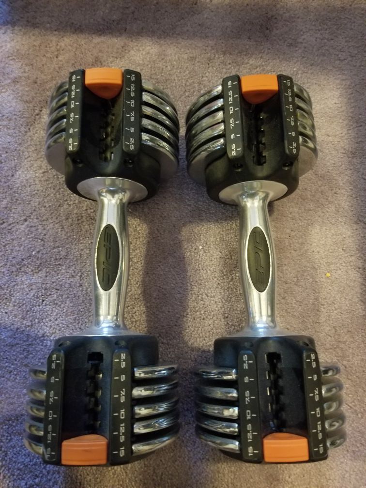 *pending* Pair of epic adjustable dumbbells. 2.5 to 15lbs