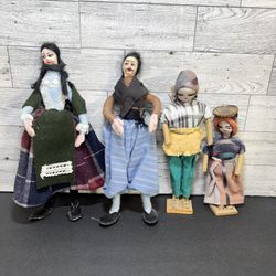Lot of 4 Vintage Handmade Folk Art Dolls in Cultural/Traditional Attire 
