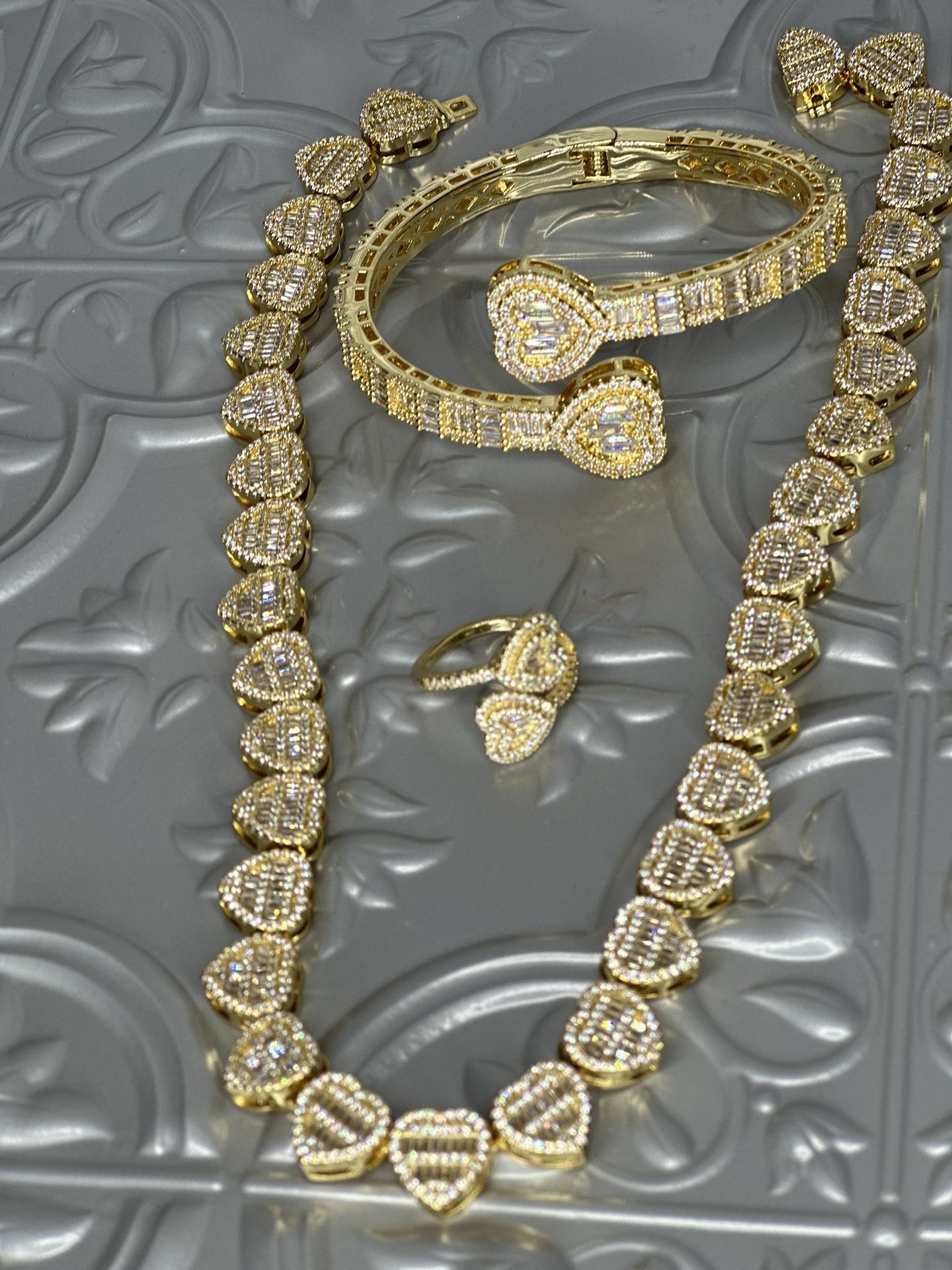18k Gold Plated Heart Necklace, Bracelet & Ring Set