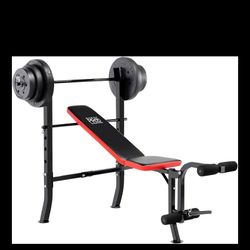 Marcy Standard Weight Bench With 80lbs To 100 Lbs Vinyl-Coated Weight Set For Strength Training, Weight Lifting For Personal Home Gym Black/Red - 100 