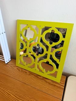 Lime Green Lattice Geometric Wall Mirror