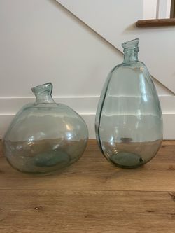 Large Aqua Glass Demijohn Bottles Set of 2