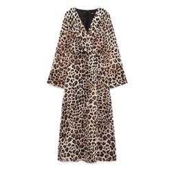 NEW Zara Women’s Animal Print Midi Dress size S Brown