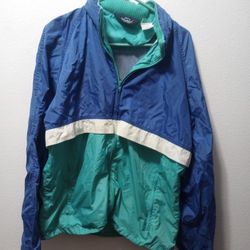 Vintage Woolrich Running Jacket  Blue / Turquoise / White  Windbreaker-rain Jacket mens Size med With hood