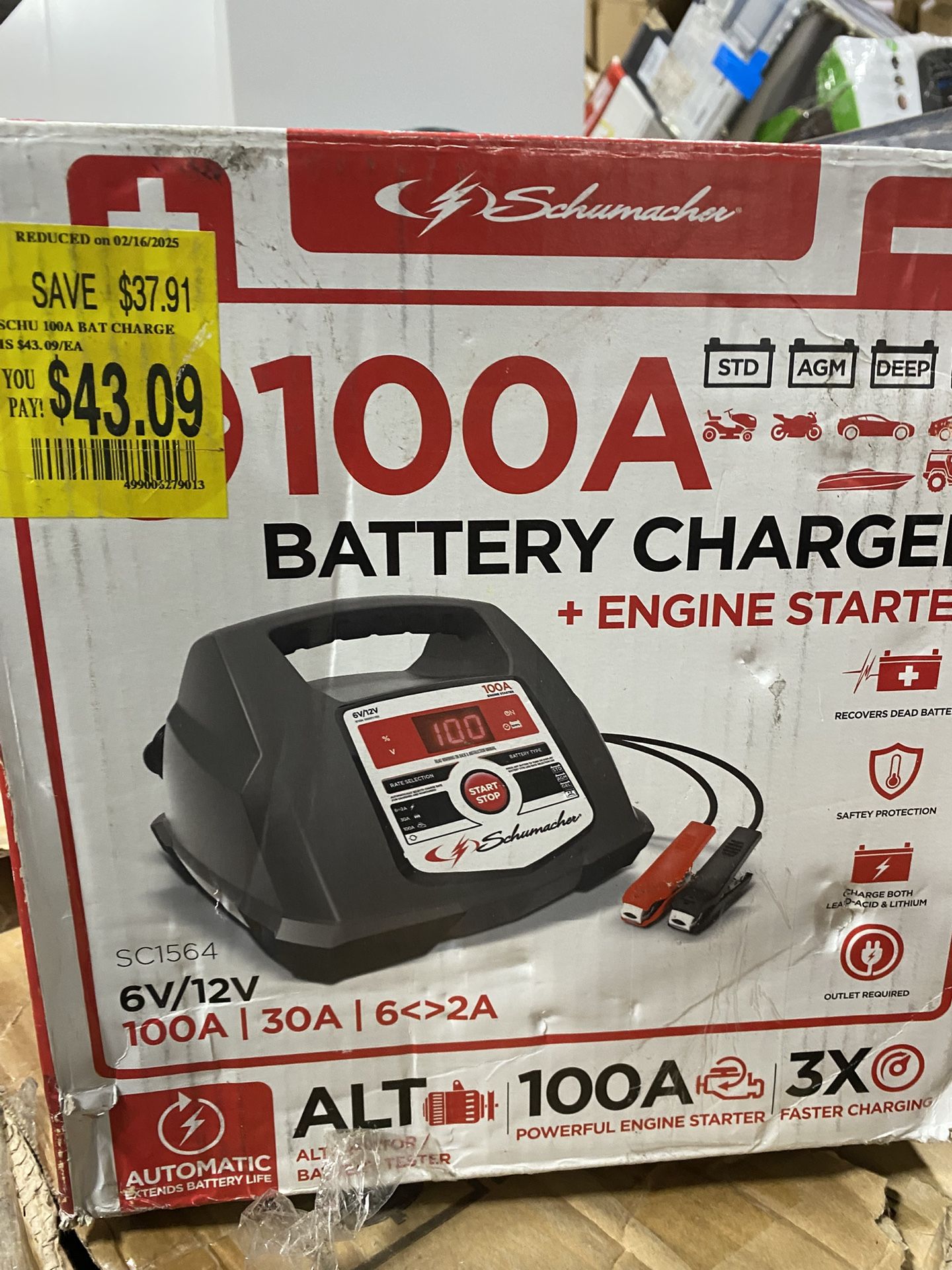 Schumacher SC1564 2/6/30/100-Amp 6v/12V Fully Automatic Battery Charger - New in Box
