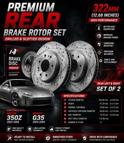 Premium Rear Drilled & Slotted Brake Rotor Set for Nissan 350Z Infiniti G35
