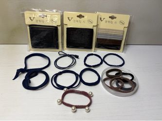 Bulk Hair Tie & Elastic Set – New & Partial Packs + Pearl & Navy Elastics