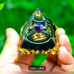 Zodiac (Libra) Orgonite Pyramid ball，Chakra Energy quartz crystal healing reiki 1pc