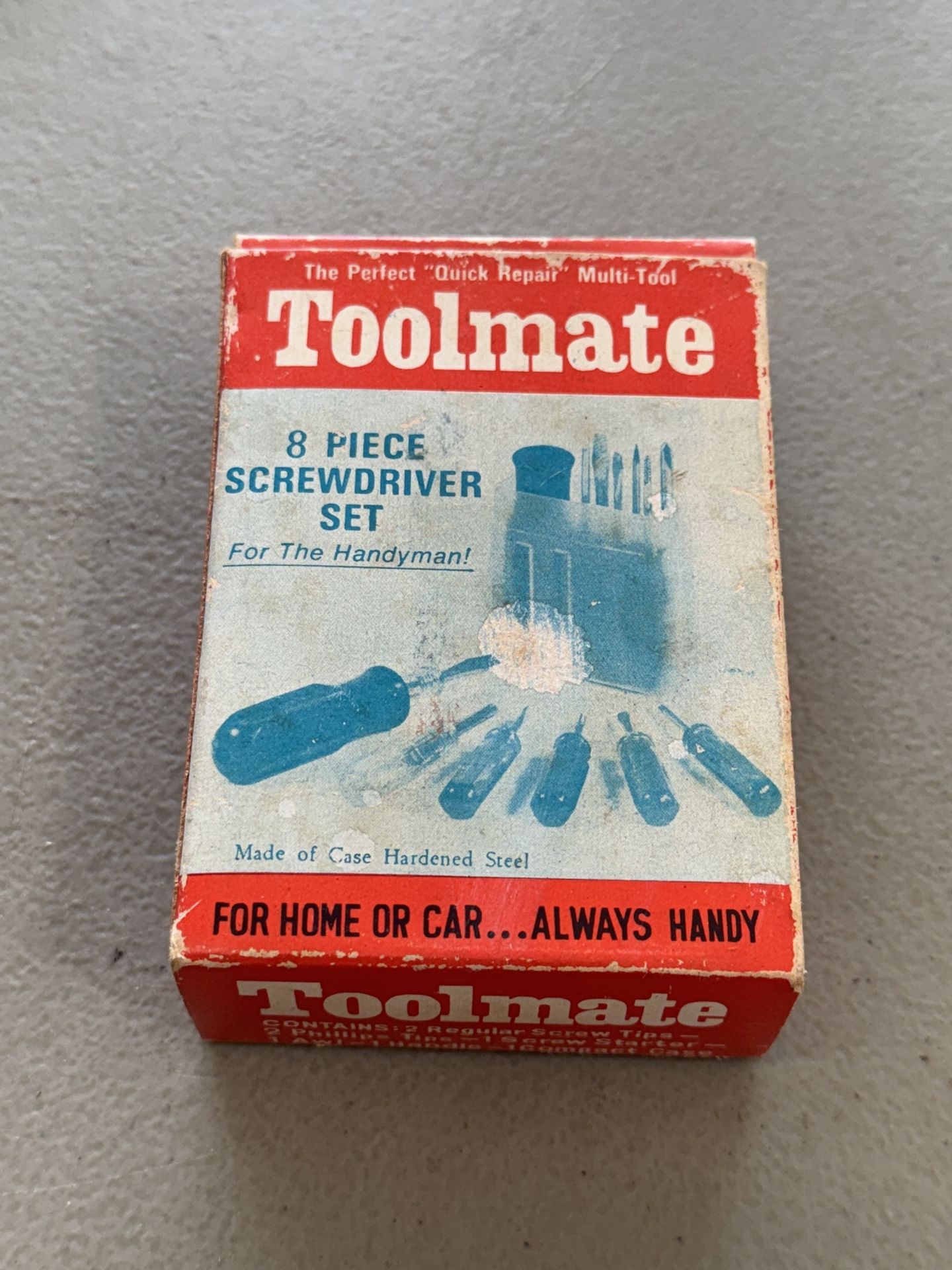 Vintage Toolmate 8 Piece Screwdriver Set w/Handle in Case Multi Tool Complete