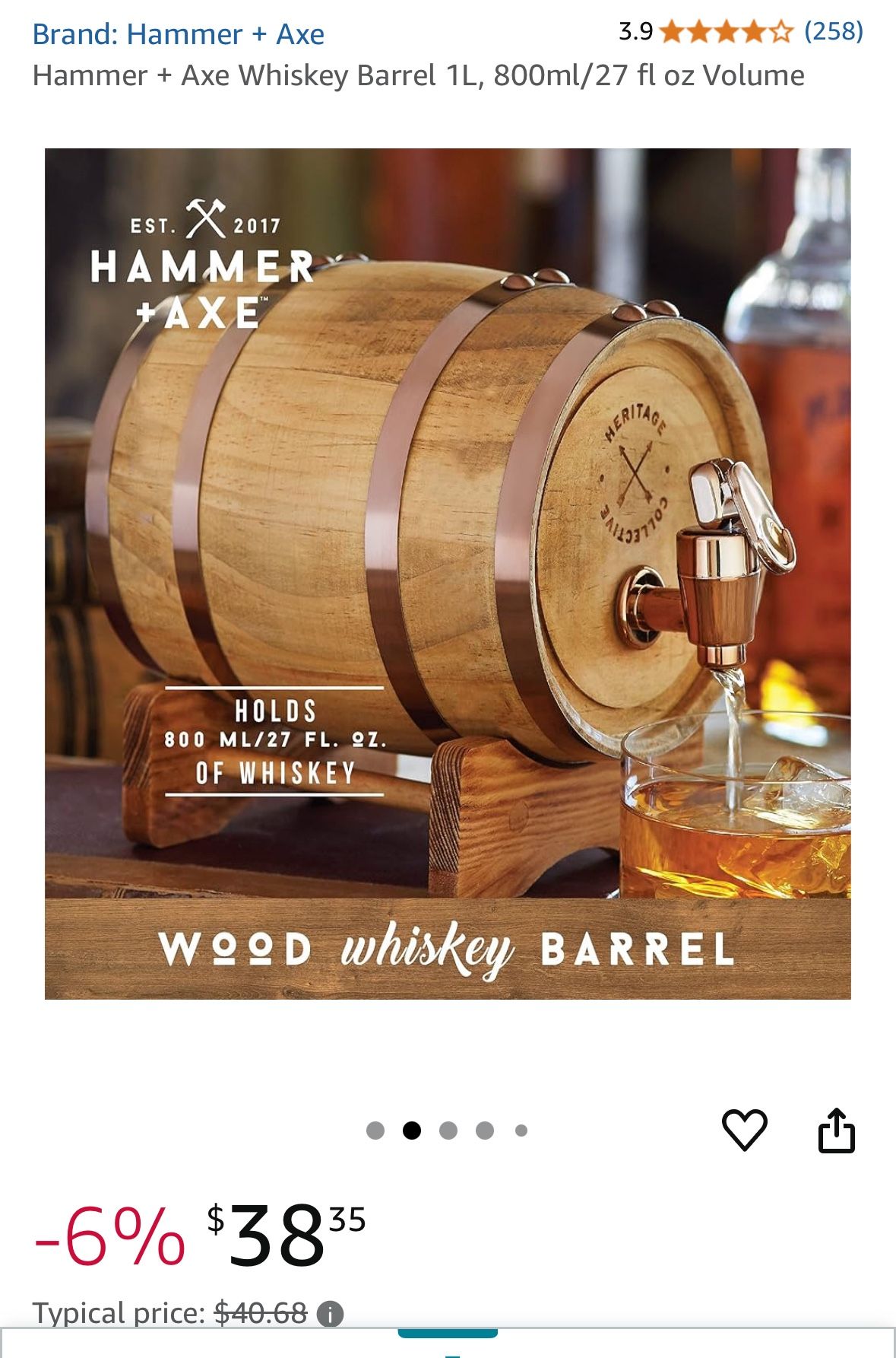 Axe Whiskey Barrel 1L Liquor Container