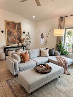 Light Gray Sectional Sofa with Ottoman