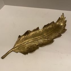 Metal leaf gold toned dish. 14x4 inch. Southwest/ farmhouse/ cabin/ rustic / cottage.