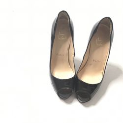 Christian Louboutin Size 5 Very Prive Patent Black Heels Pumps 120mm Peep Toe Shoes 