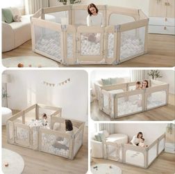 Sweeby Foldable Baby Playpen, 79x71 Playpens for Babies and Toddlers Large Play Yard with Door Baby Fence with Gate and Indoor & Outdoor Play Pen, Lig