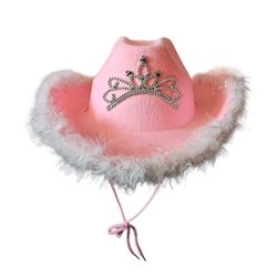 Cowgirl Light Up Blinking Tiara Hat Sequin Trimmed For Girls Fun Shiny Cowgirl