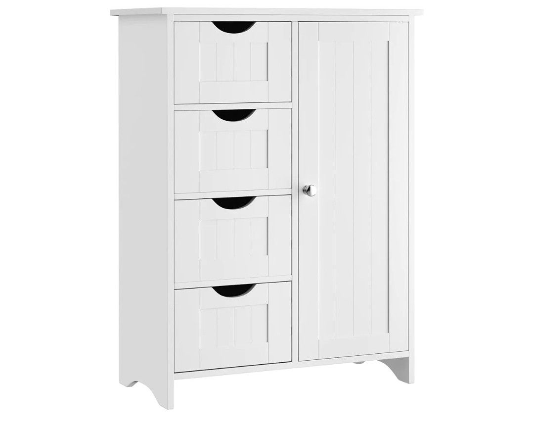 Bathroom Storage Cabinet, Floor Cabinet with 4 Drawers and 1 Adjustable Shelf, Storage Oragnizer for Living Room, Kitchen, Bathroom (White)