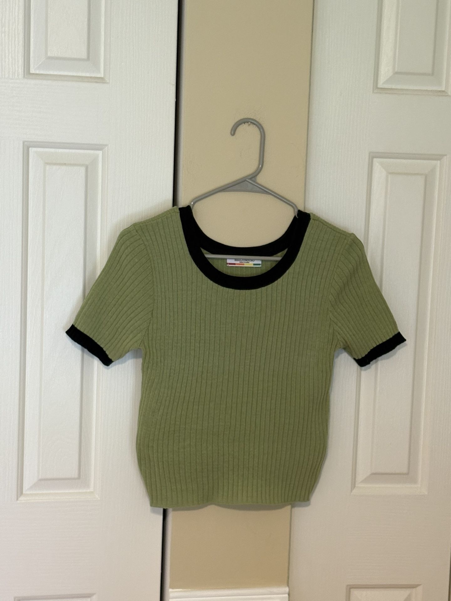 Women’s Knitted Cropped Top, Green/Black
