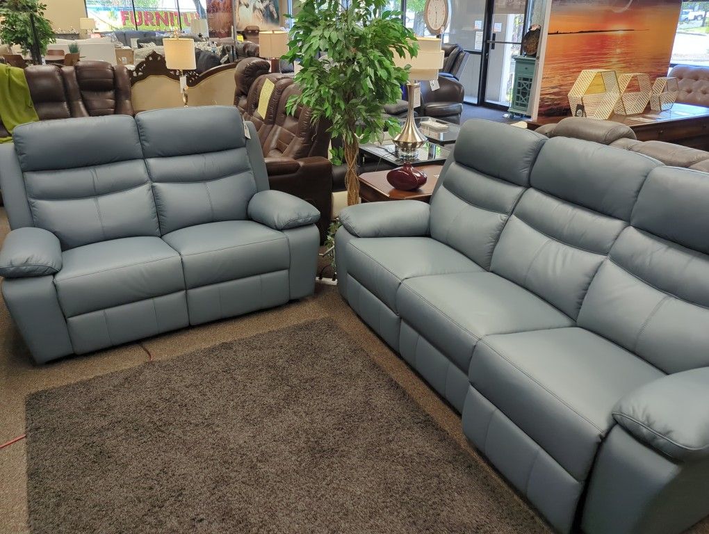 PWR RECLINING SOFA AND LOVESEAT PURE LEATHER