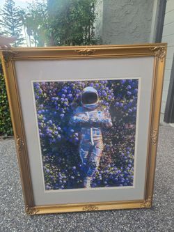Framed Astronaut Floral Wall Art – Large Ornate Gold Frame