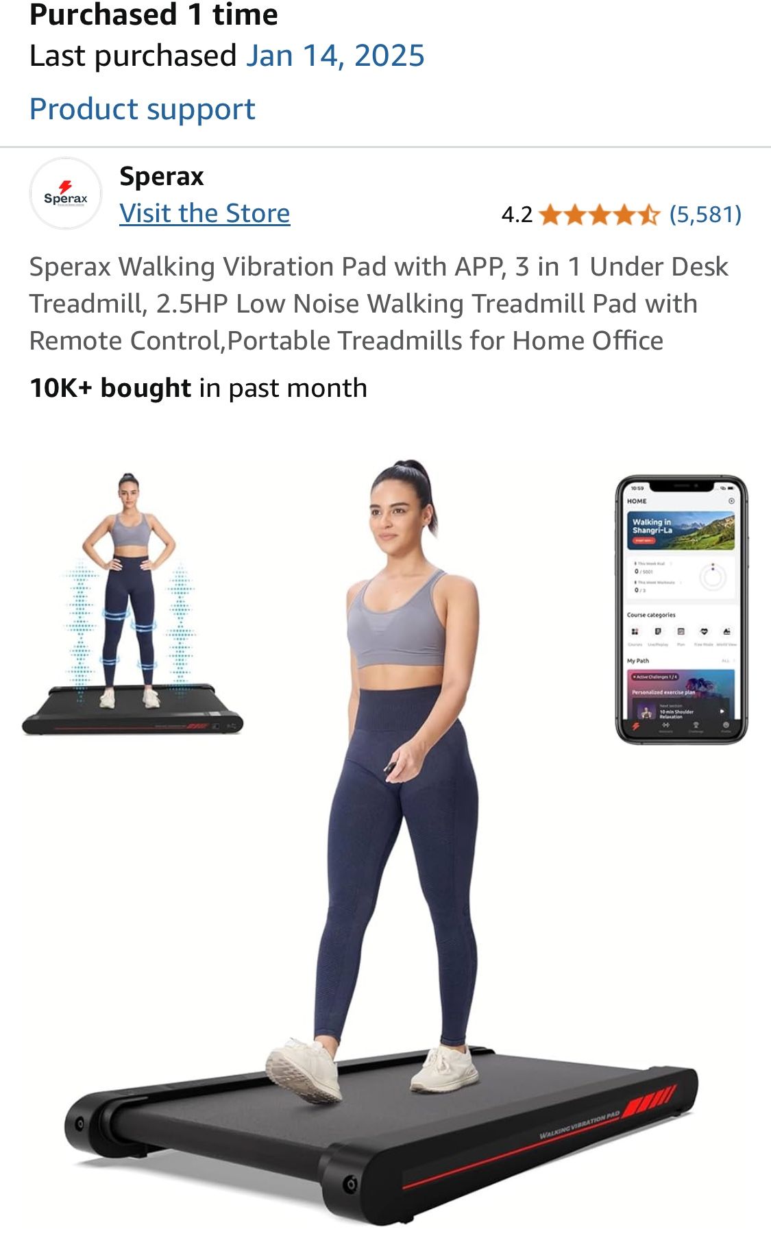 Sperax Walking Vibration Pad with APP, 3 in 1 Under Desk Treadmill, 2.5HP Low Noise Walking Treadmill Pad with Remote Control,Portable Treadmills for