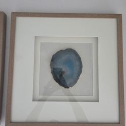Brand New Set of 2 Agate Stone Wall Art - Glass & Light Wood Frames