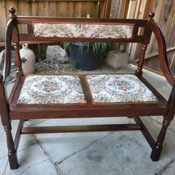 Antique Wooden Inlaid Salon Settee Bench
