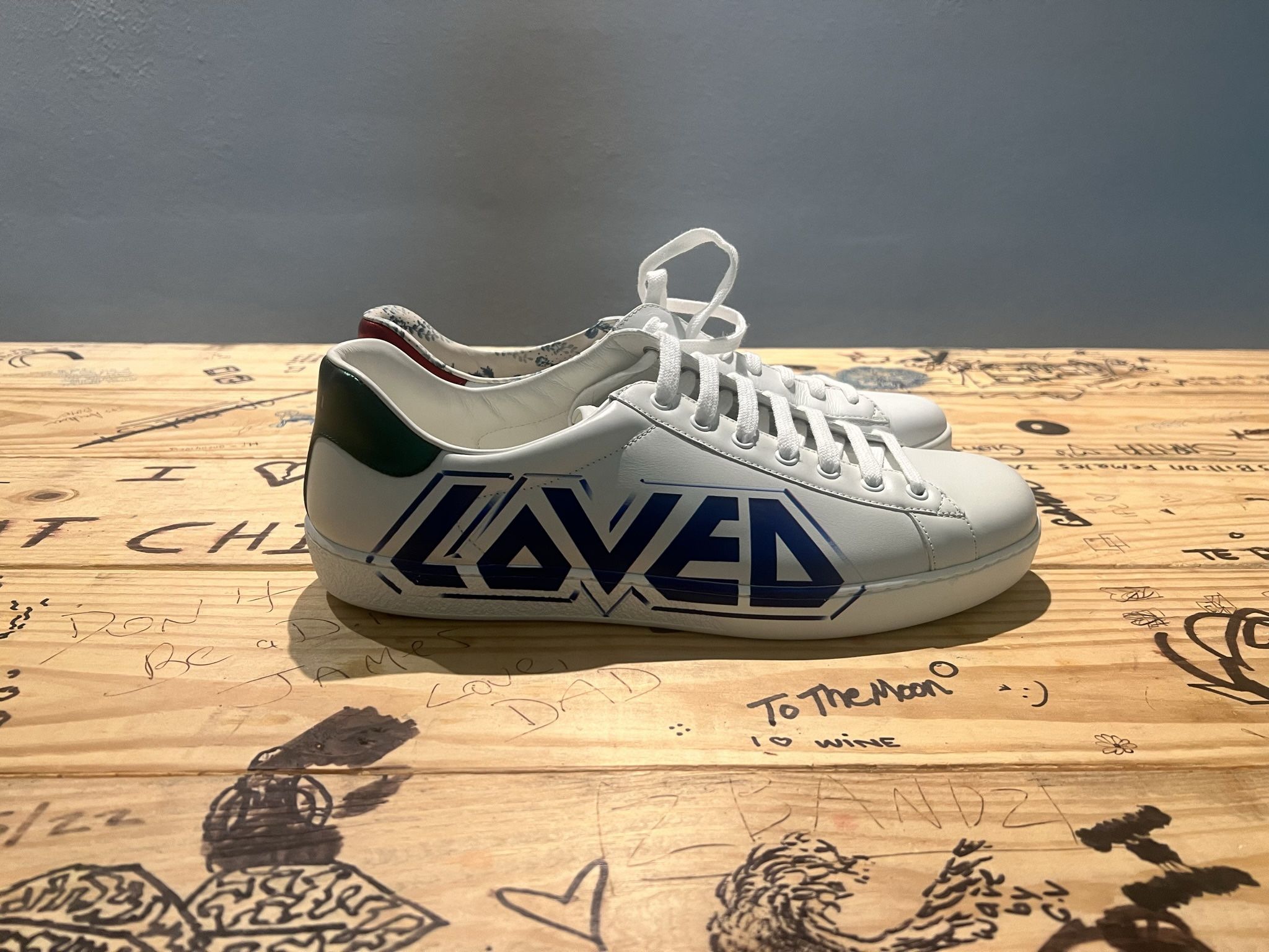 Gucci Men's Ace "Loved" White Leather Sneaker/ Size: 10