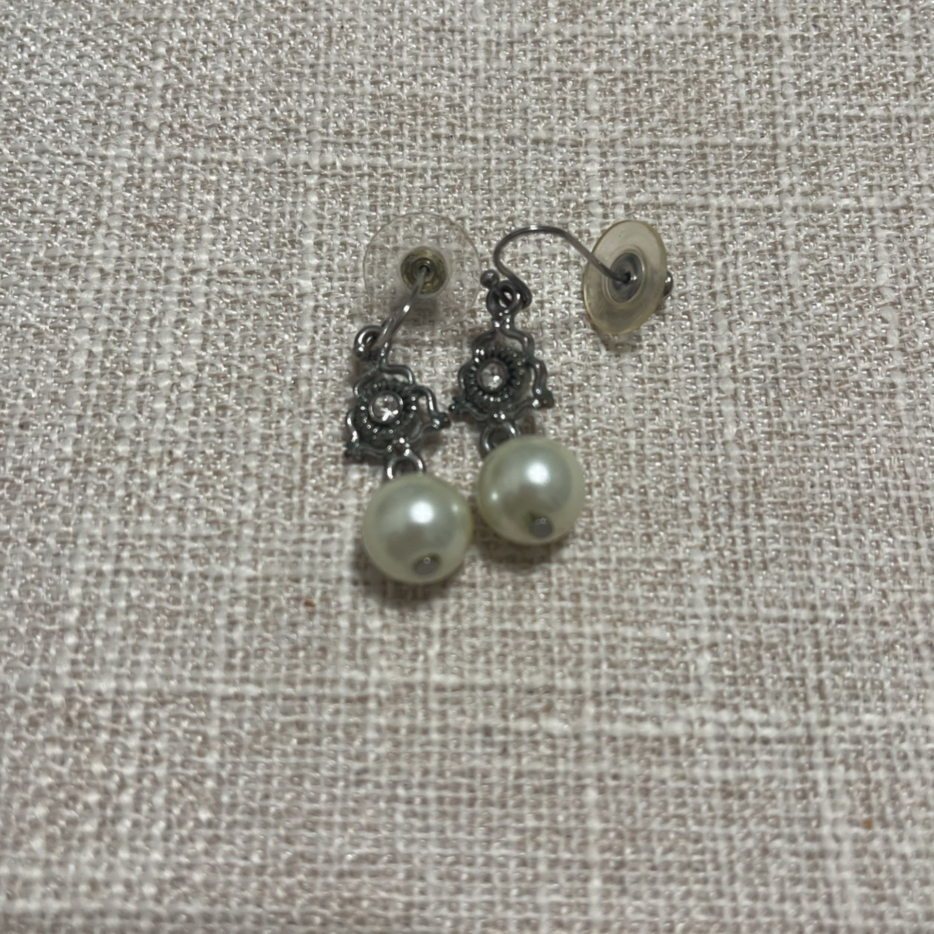 Pearl And Faux Diamond Drop Earrings