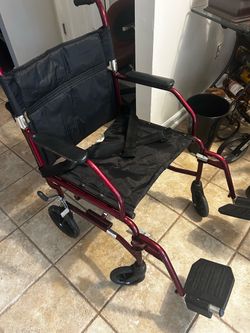 Wheelchair- Medline 19” Seat Width Transport Wheelchair w/ Lap Belt + Footrests