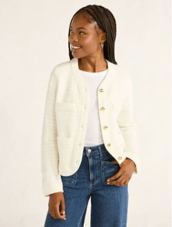 Cream Women Welt Pocket Cardigan Sweater size XL(16-18)   (Z)