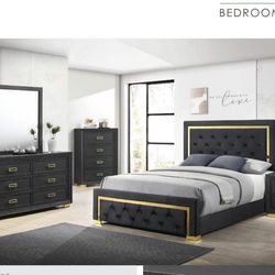 4- Pc Bedroom set Dresser,Mirror  Nightstand (1) Queen size bed frame  Not including Mattress and Box Sp