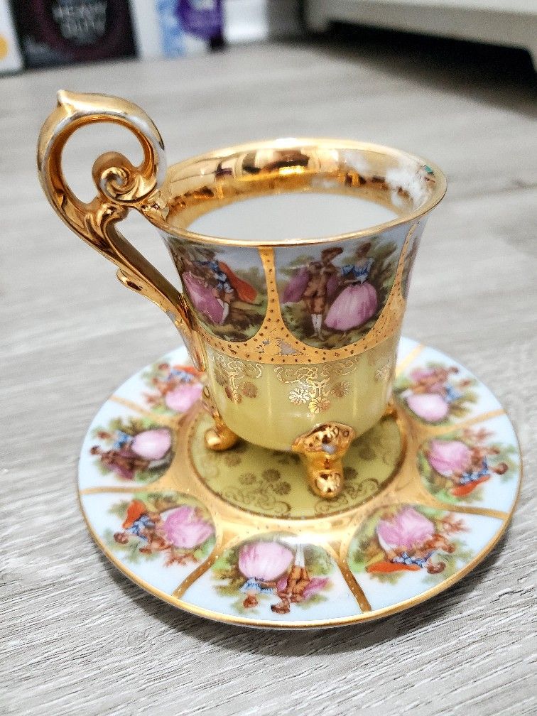 Vintage J & B Bavaria Hand Painted Rare Love Story Bone China Tea And Saucer Set